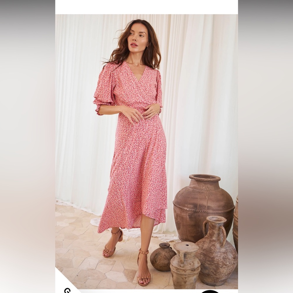 Elf Set Sail Puff Sleeve Wrap Cotton Dress M